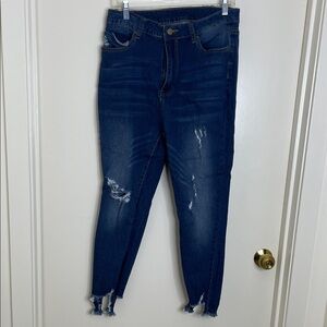 SHEIN Dark Blue Distressed Skinny Jeans